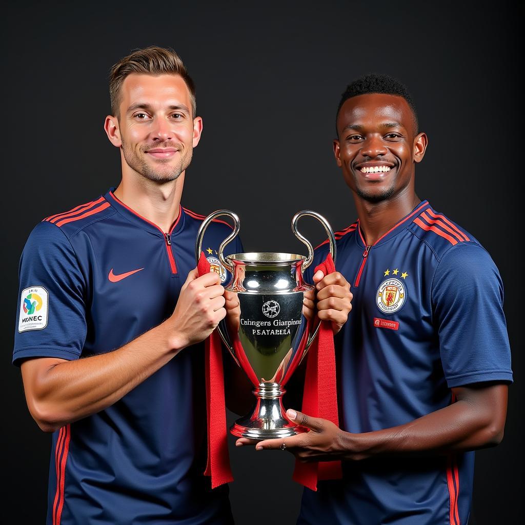 Haaland and Mbappe holding the Champions League trophy 