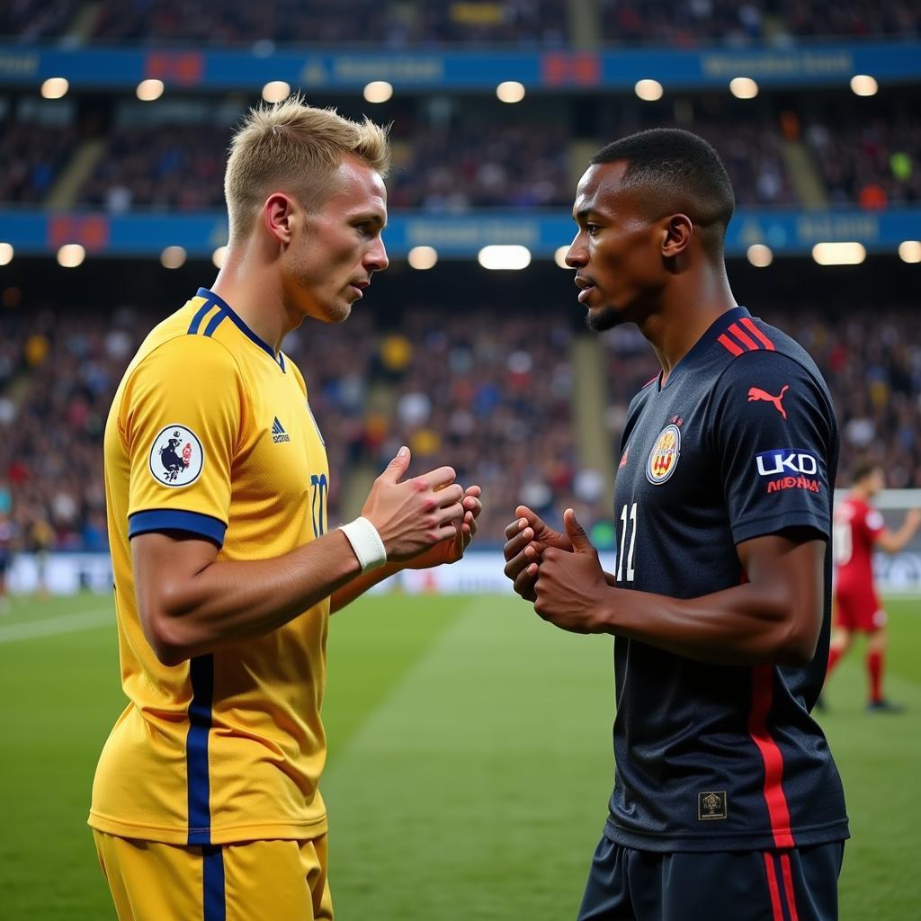 Haaland and Mbappé face off in a hypothetical match.