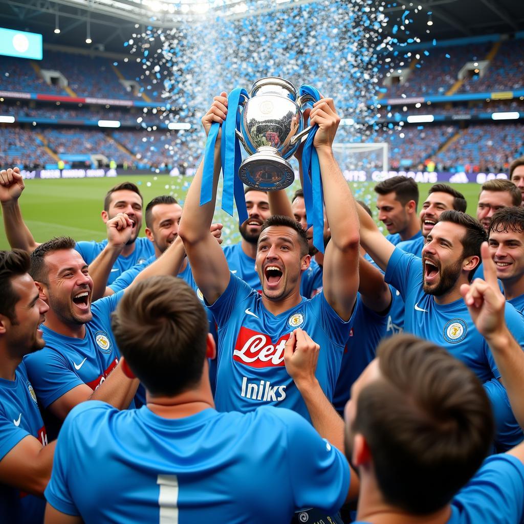 Haaland Celebrating a Champions League Victory with Napoli