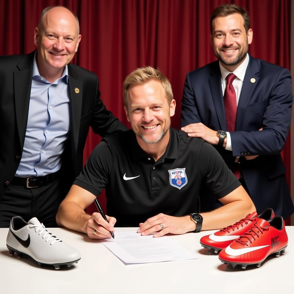 Erling Haaland signing his Nike boot deal.