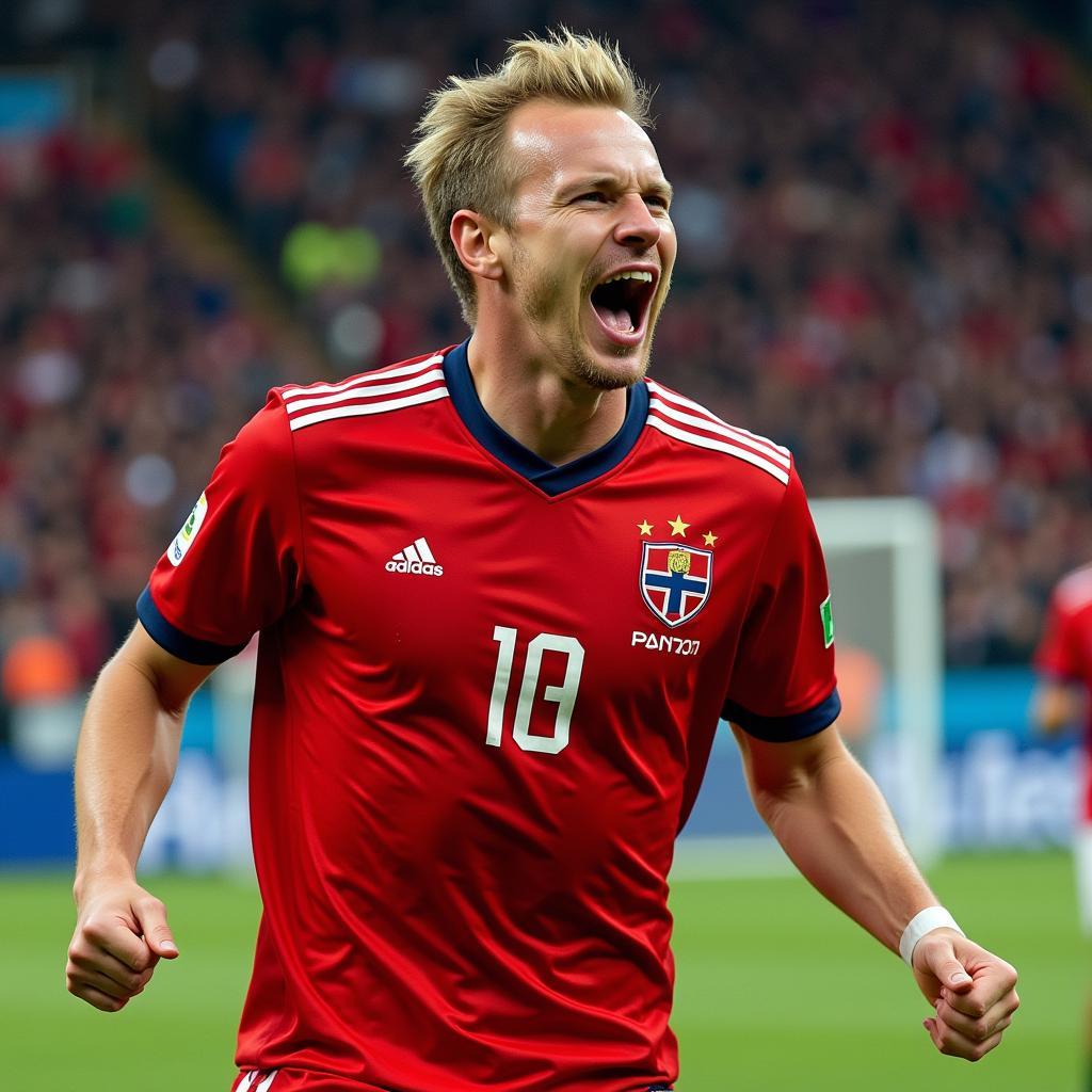 Erling Haaland celebrating a goal for Norway