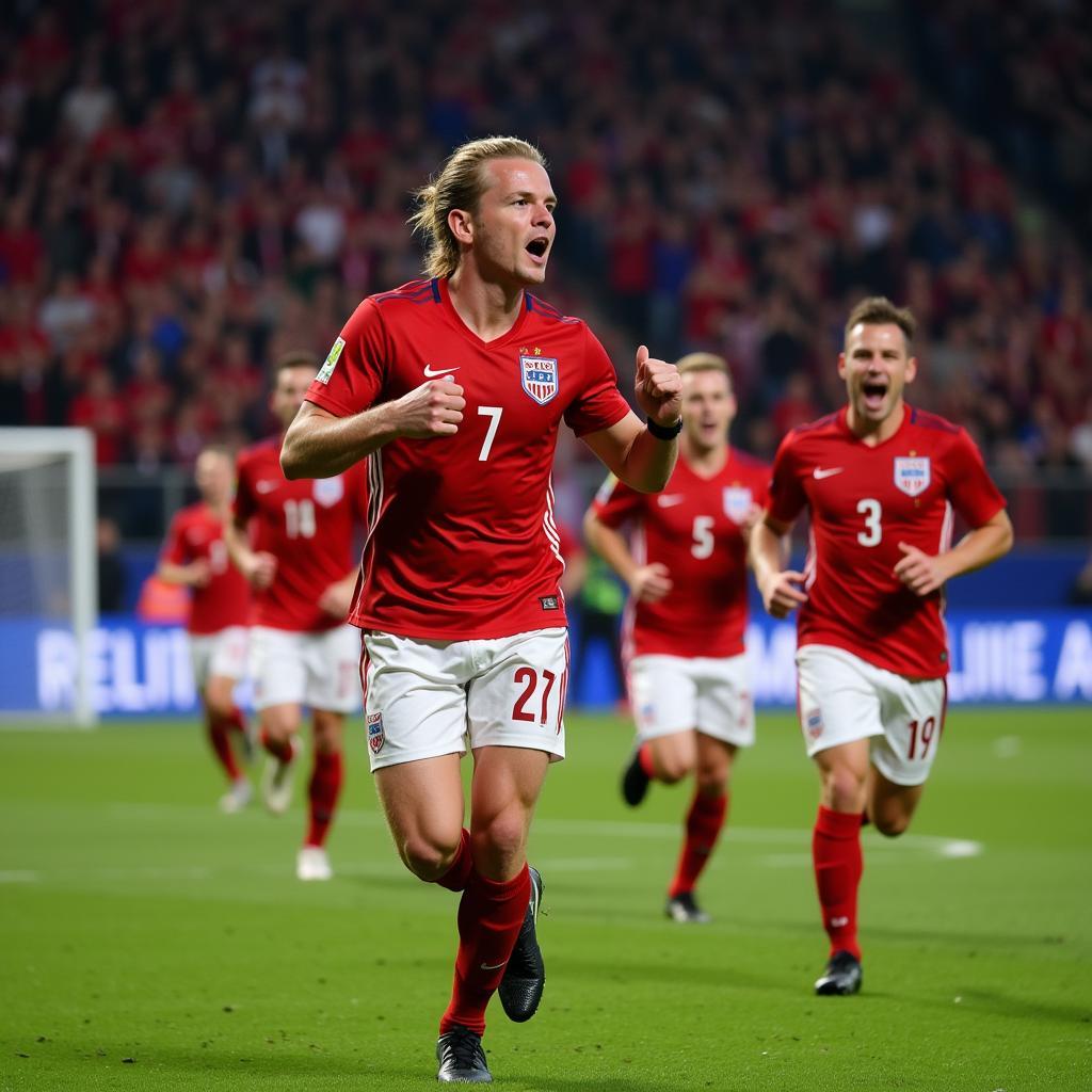 Haaland celebrates a goal for Norway