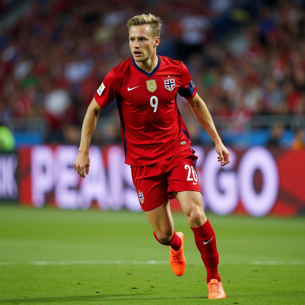 Erling Haaland playing for the Norwegian National Team