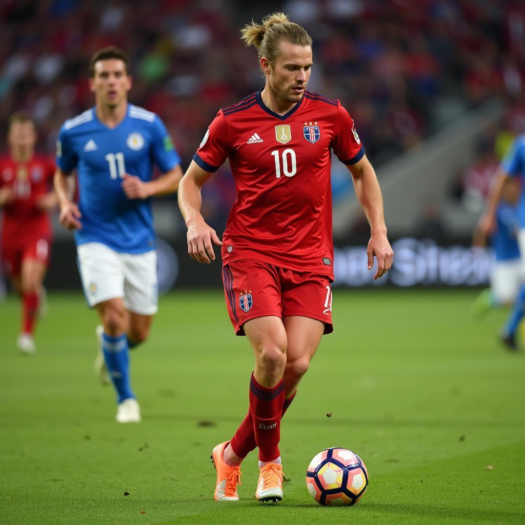 Haaland playing for the Norwegian National Team