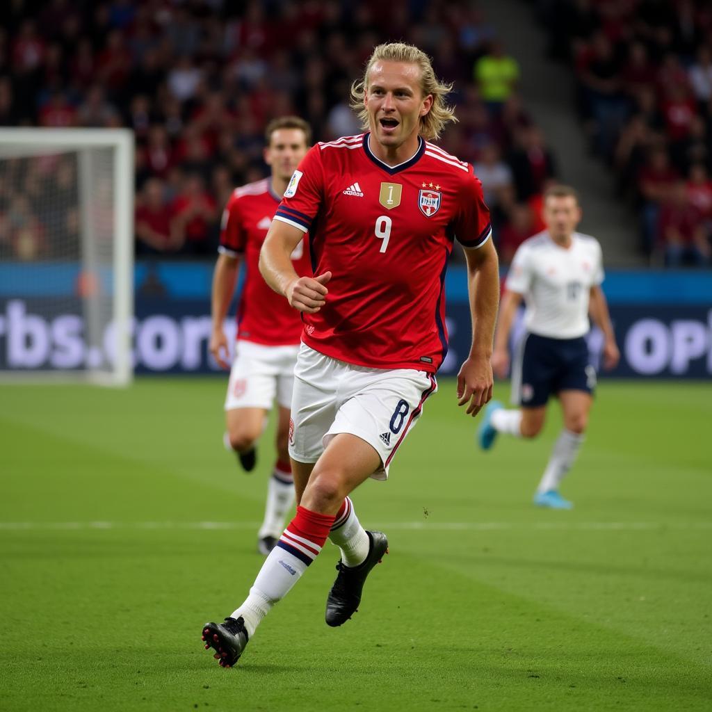 Erling Haaland playing for Norway national team