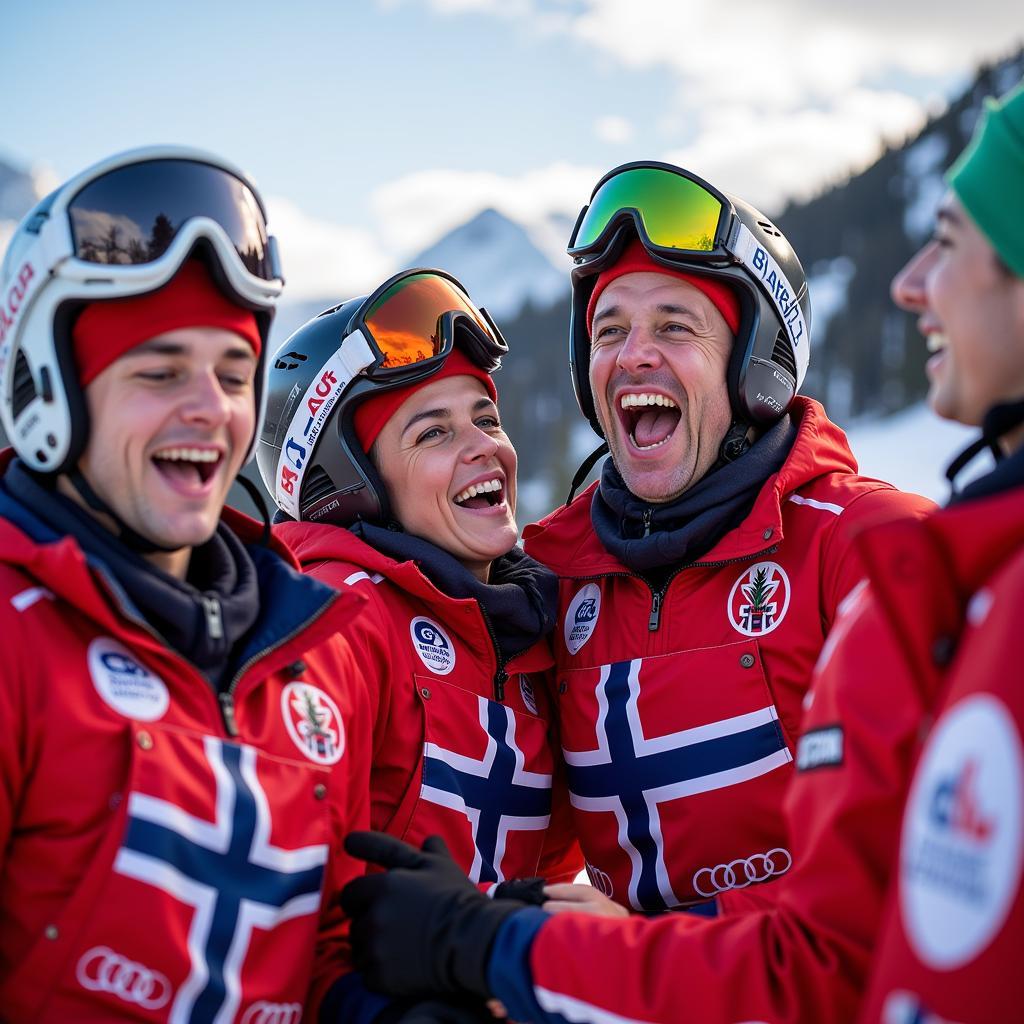 Haaland celebrates with his Norway teammates after his record-breaking performance in the U-20 World Cup.