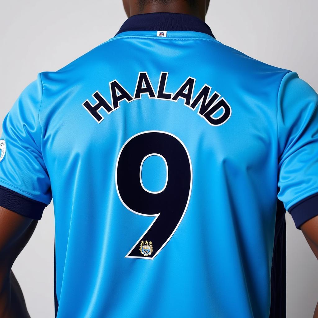 Detailed view of the number nine on a Haaland jersey