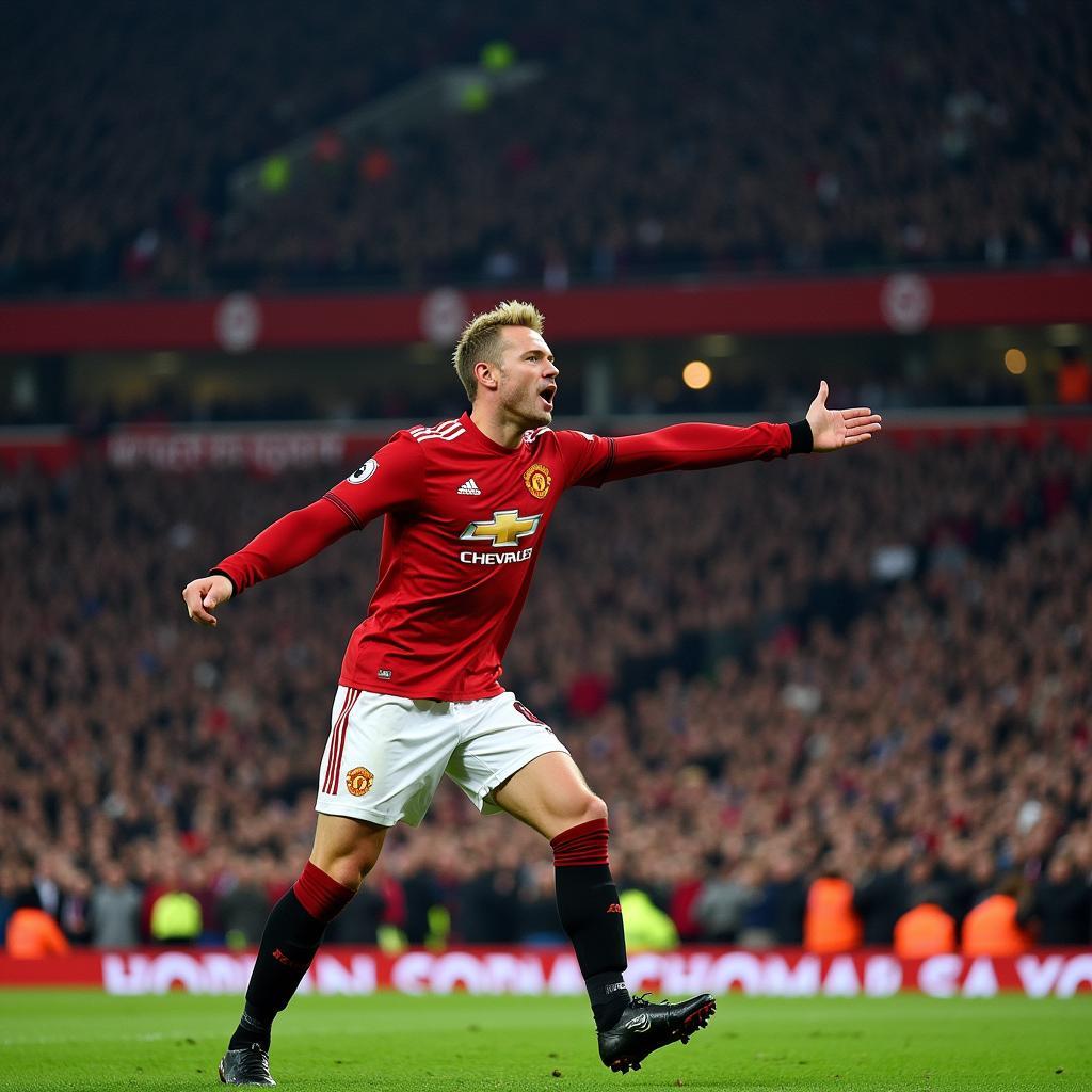 Erling Haaland celebrating a goal at Old Trafford