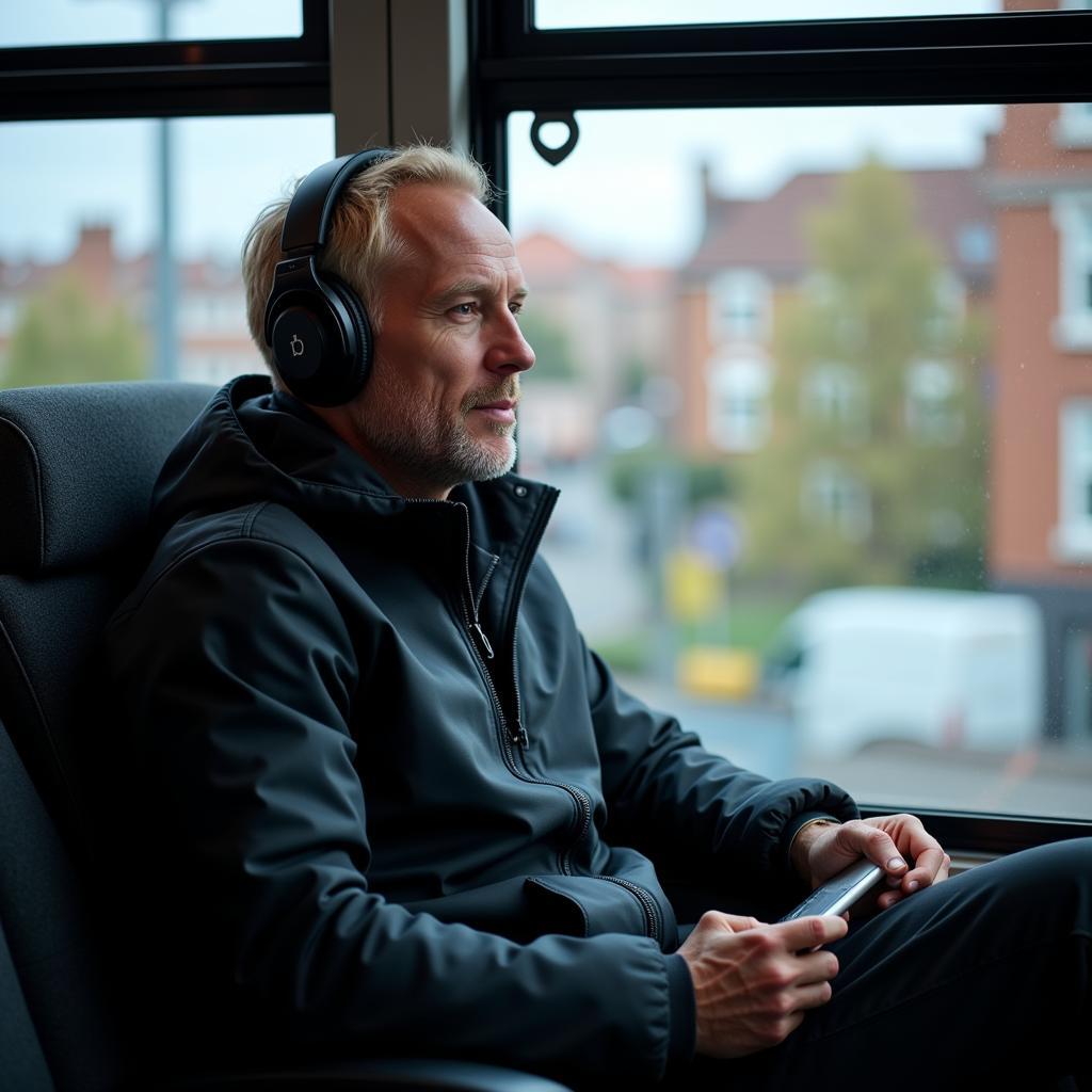 Haaland on the team bus to Leicester