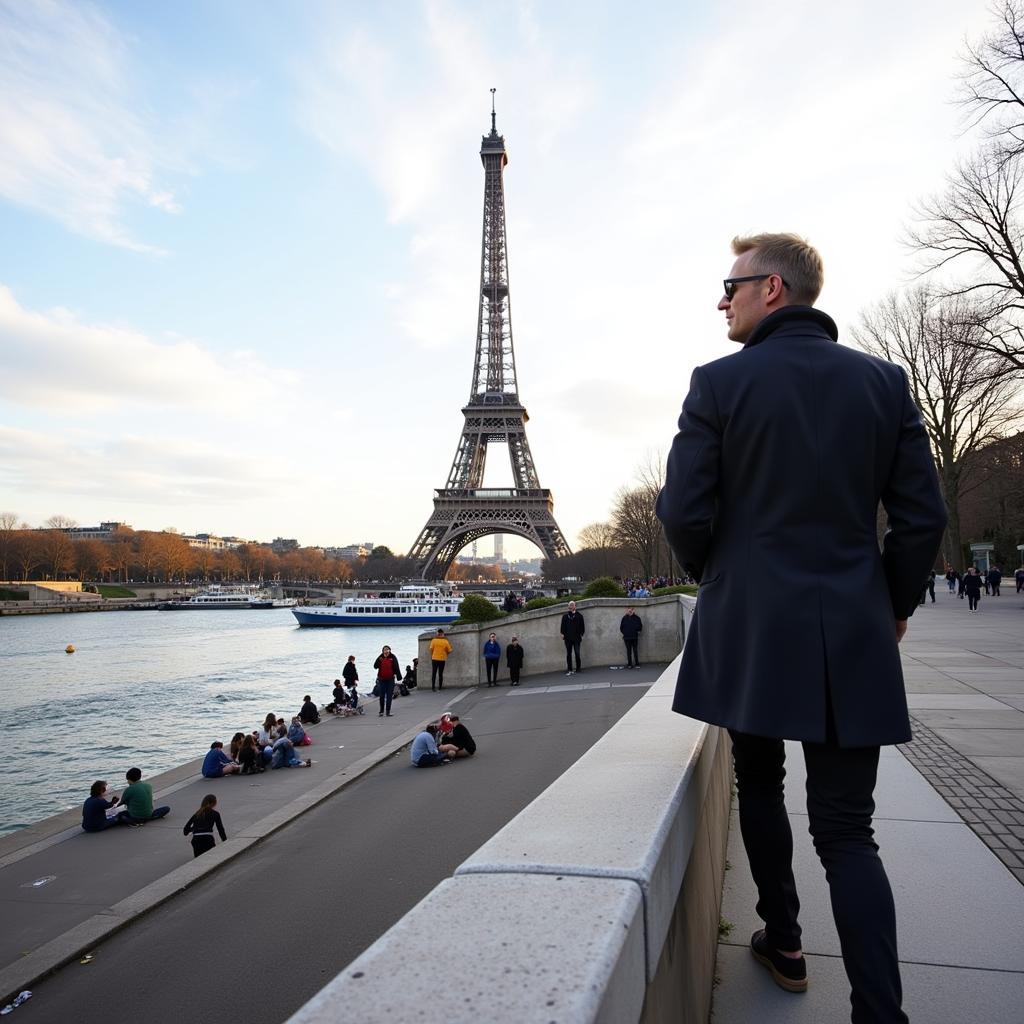 Haaland enjoys a scenic walk along the Seine River and shares it on Snapchat.