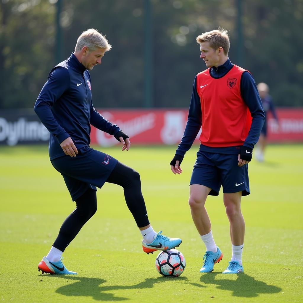 Haaland practicing technique under Wenger's watchful eye