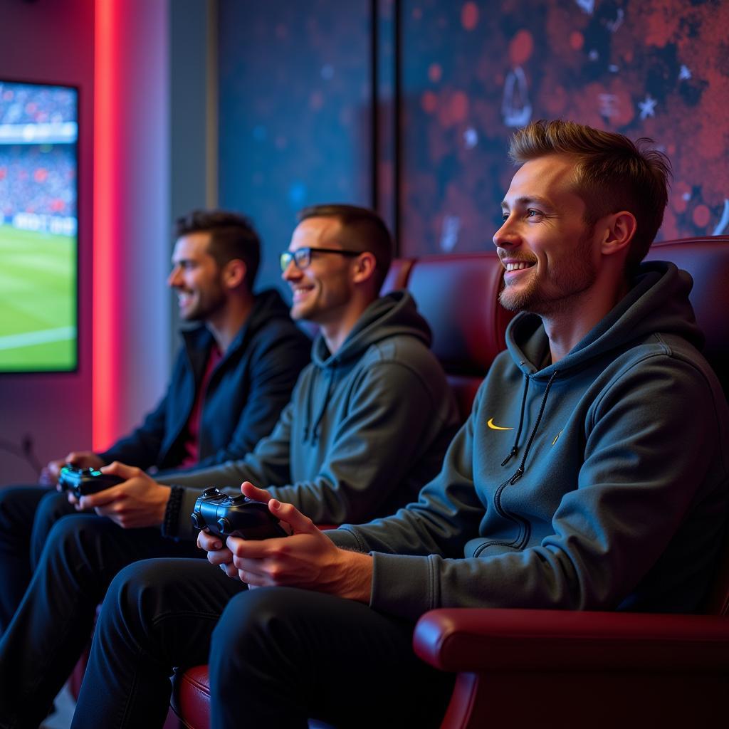 Erling Haaland playing FIFA with his teammates.