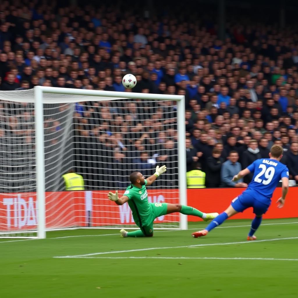 Haaland scores a powerful strike from outside the box