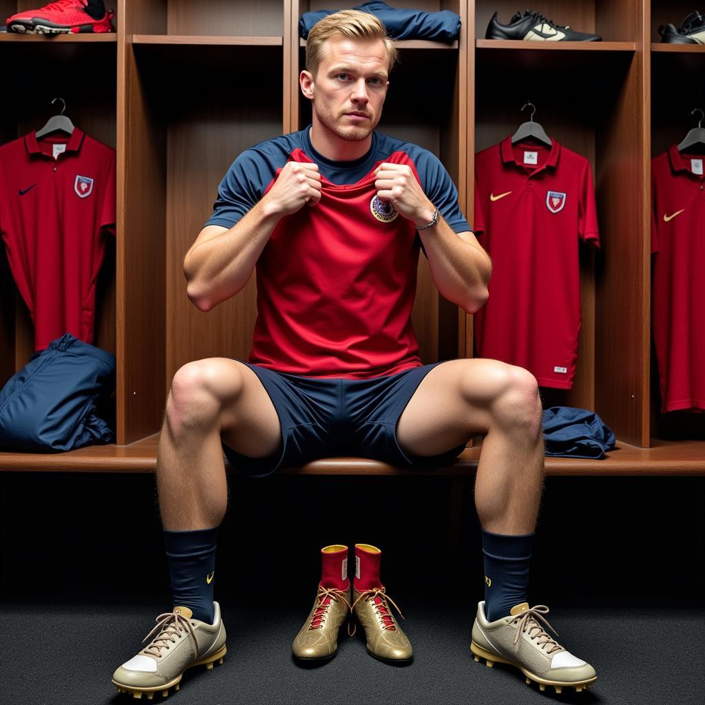 Erling Haaland preparing for a match in the locker room