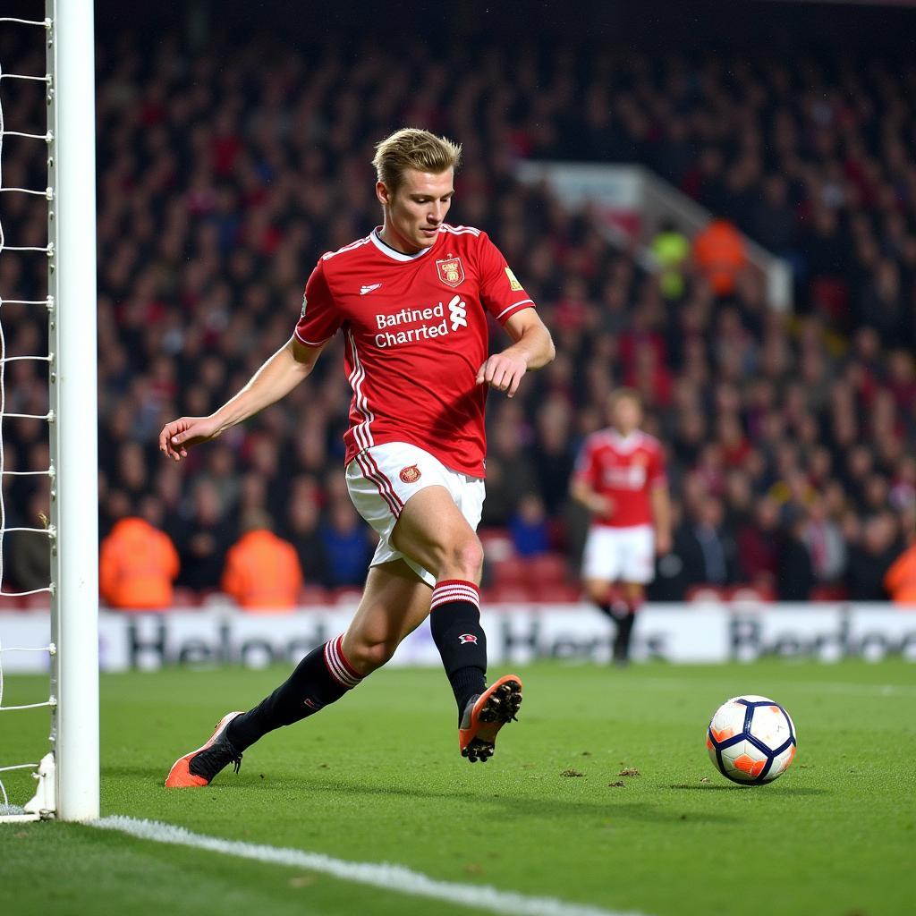 Erling Haaland scoring his first Premier League goal