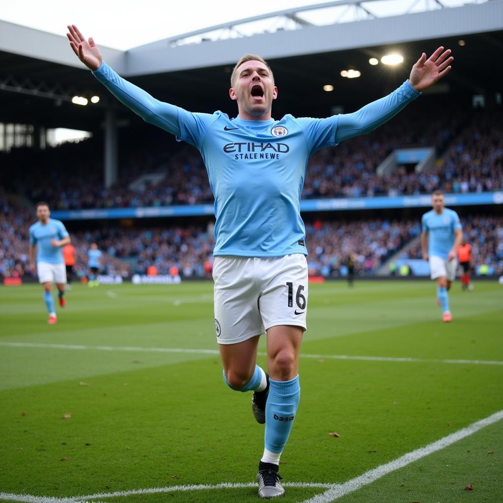 Haaland celebrates a Premier League goal in 2023