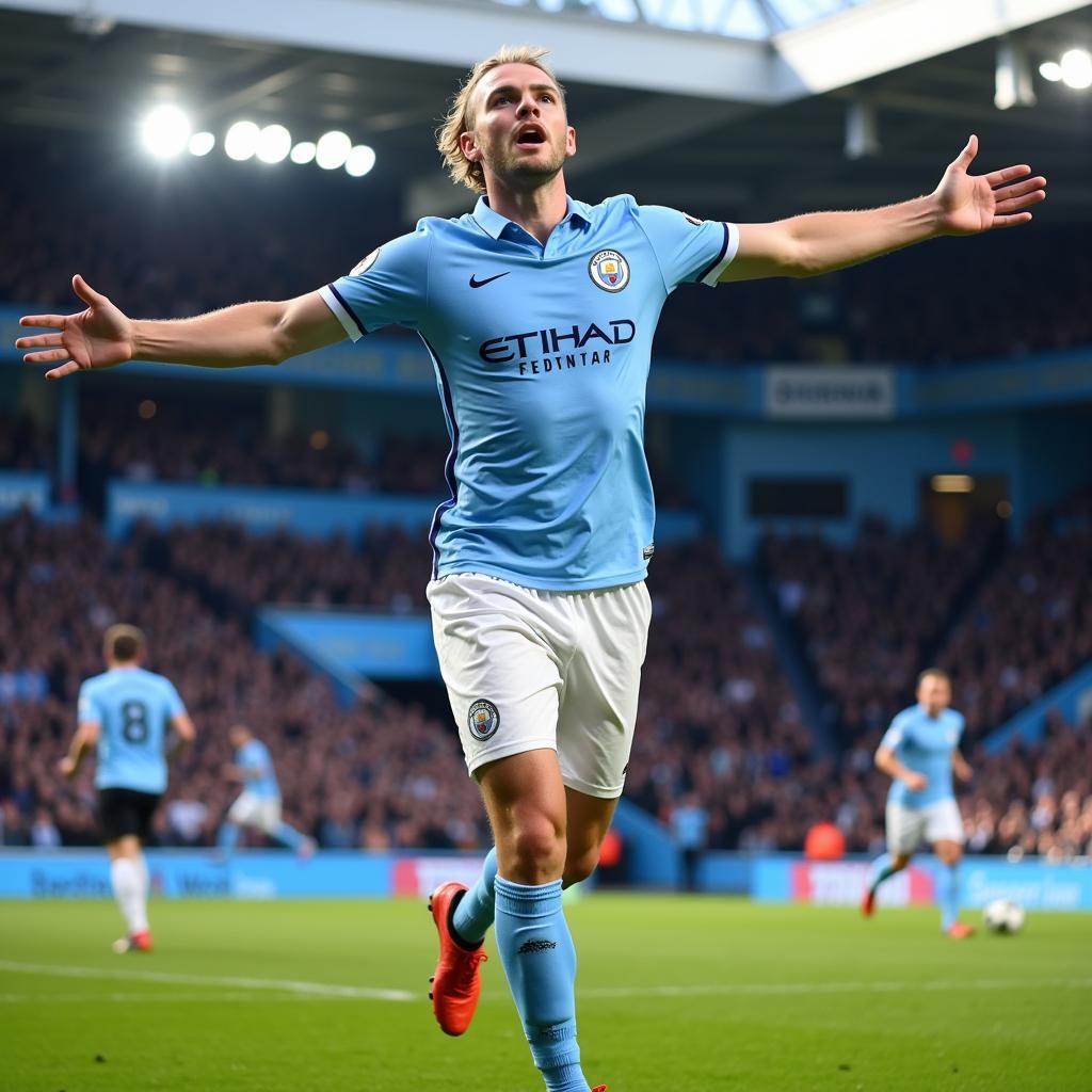 Erling Haaland celebrating a Premier League Goal