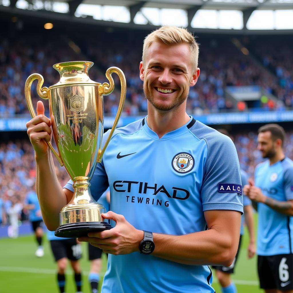 Haaland celebrating winning the Premier League Golden Boot