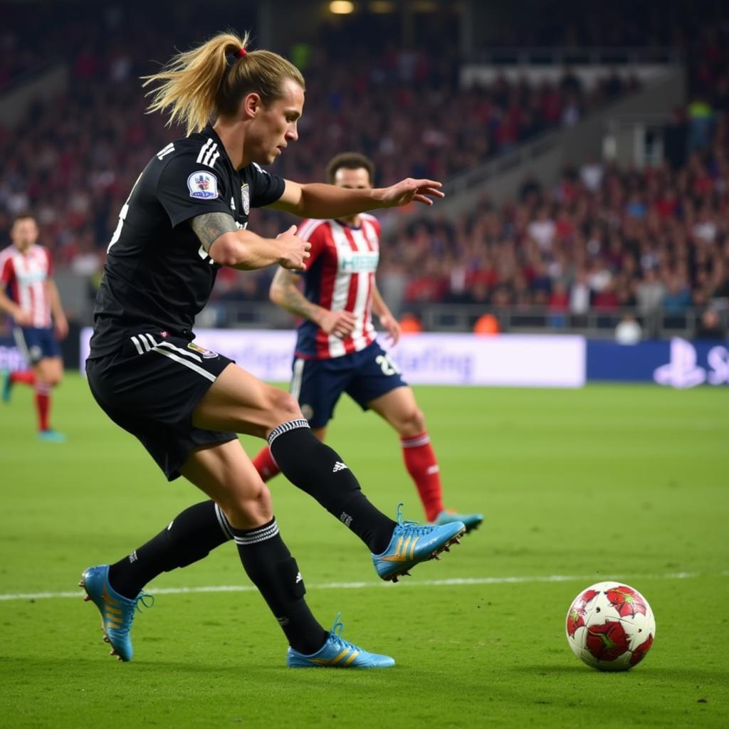 Erling Haaland striking the ball in a Premier League match