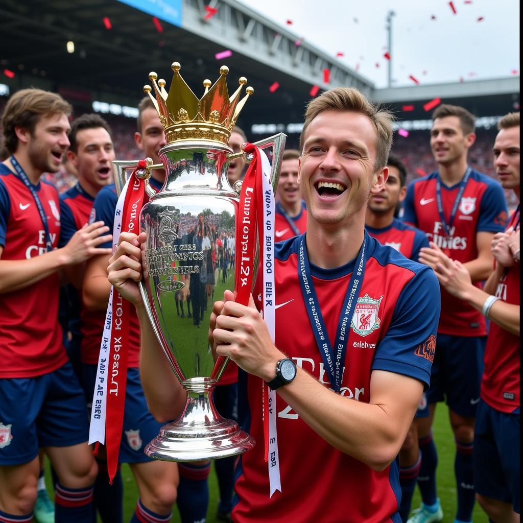 Haaland Holding the Premier League Trophy