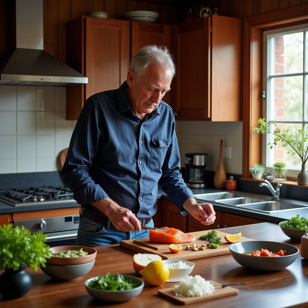 Haaland Preparing a Salmon Meal