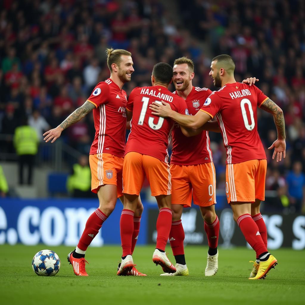 Erling Haaland celebrating his hat-trick in a Champions League match for RB Salzburg.