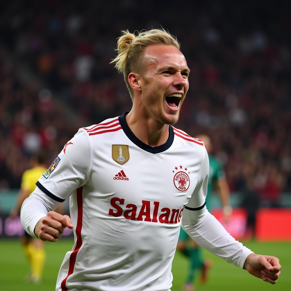 Erling Haaland celebrating a goal in his RB Salzburg kit