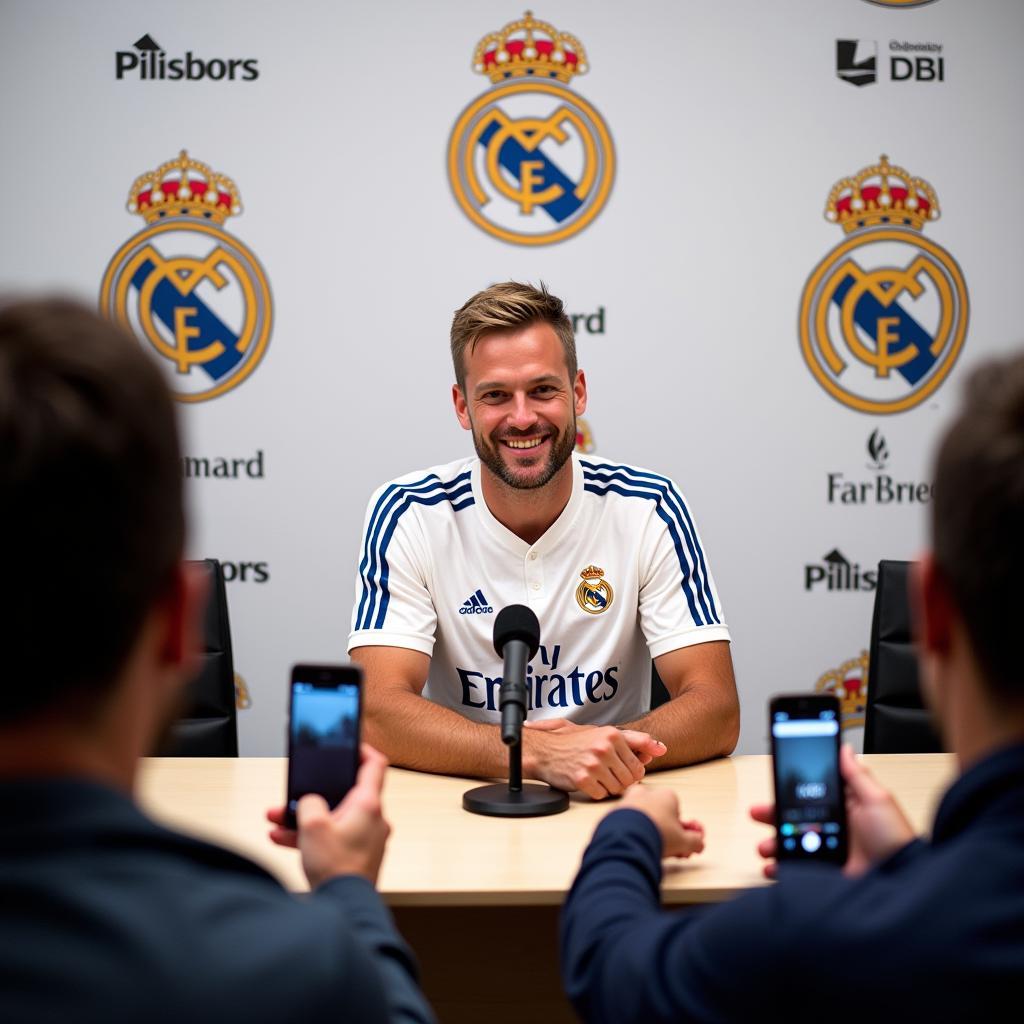 Haaland at a press conference with Real Madrid officials