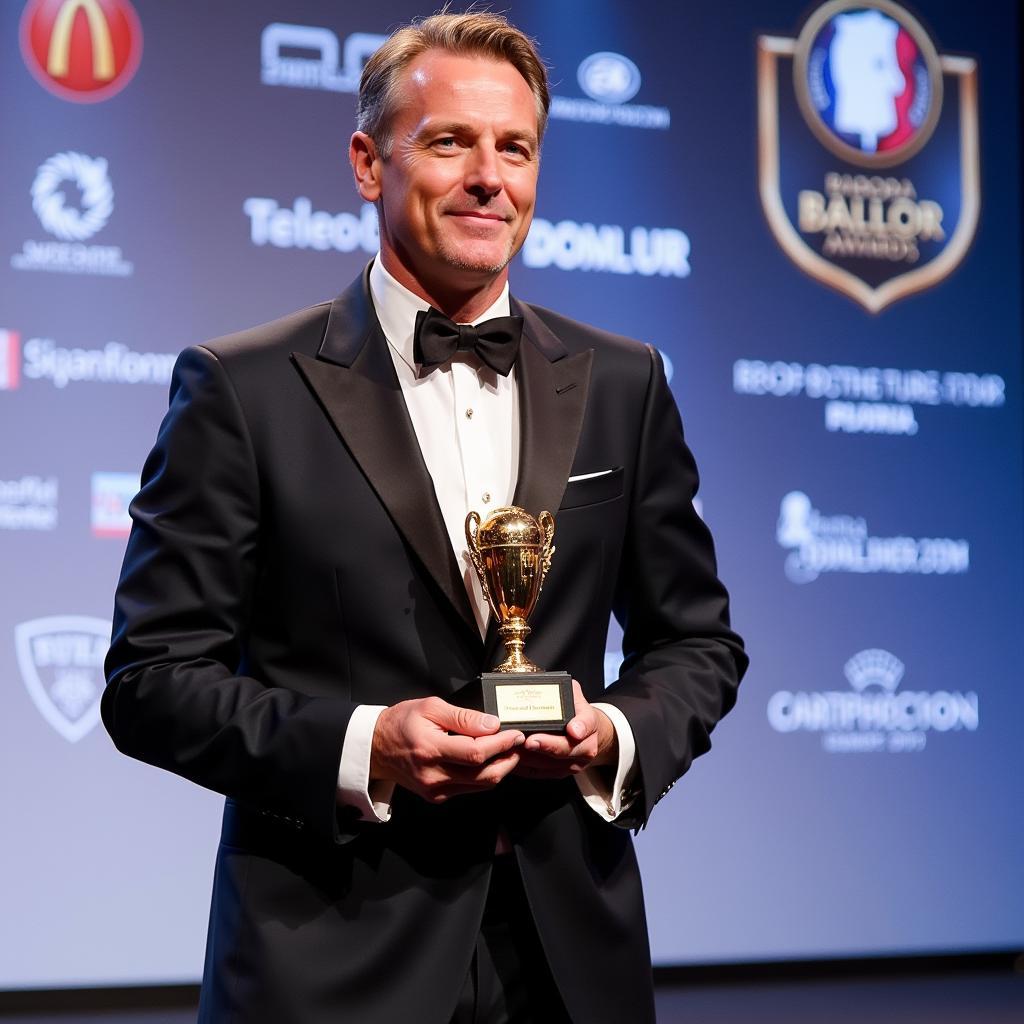 Erling Haaland receiving an award, solidifying his position as a Ballon d'Or contender.