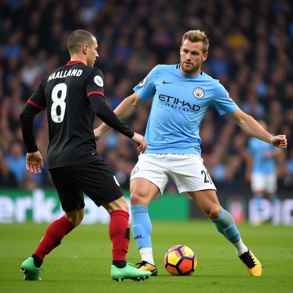 Haaland receiving a pass during a Manchester City match