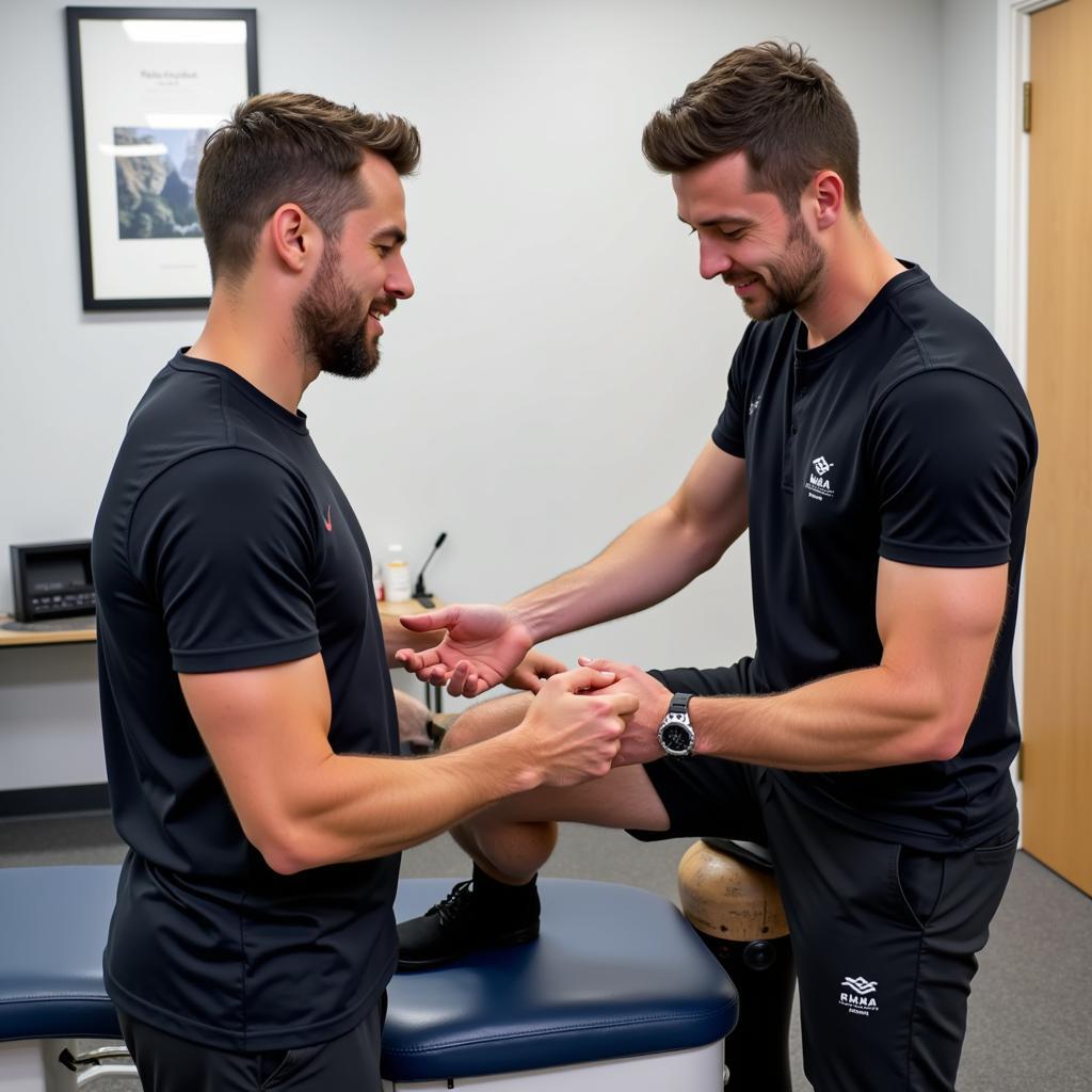 Erling Haaland undergoing physiotherapy during his injury rehabilitation.