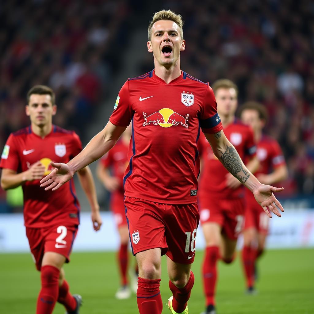 Erling Haaland Celebrating a Goal in Salzburg Jersey