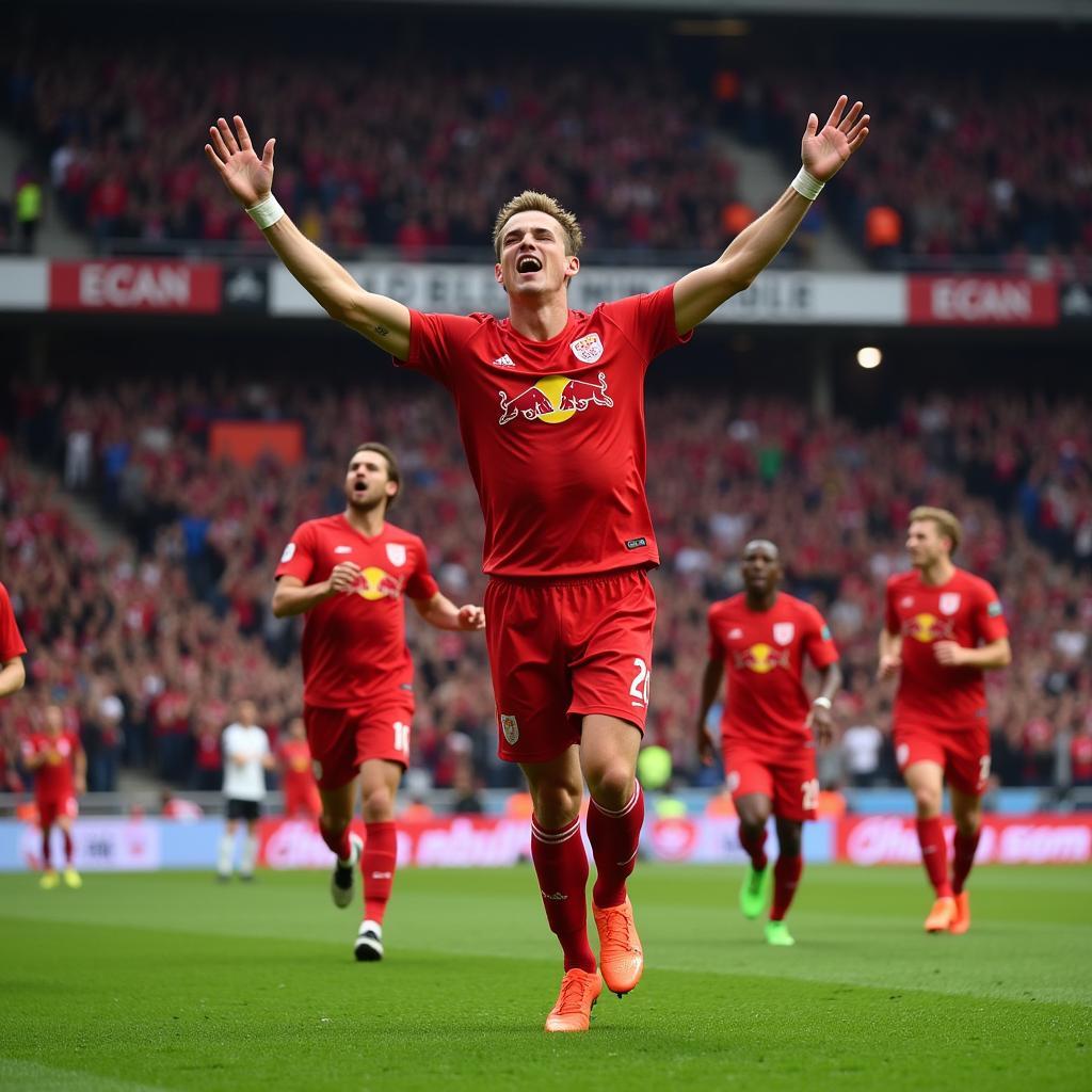 Haaland celebrates a Champions League goal for Salzburg