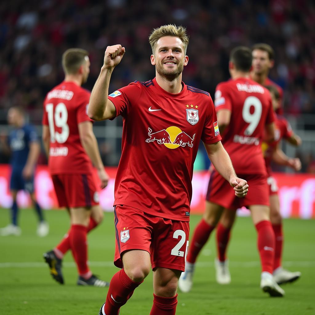 Haaland celebrating a goal for Red Bull Salzburg