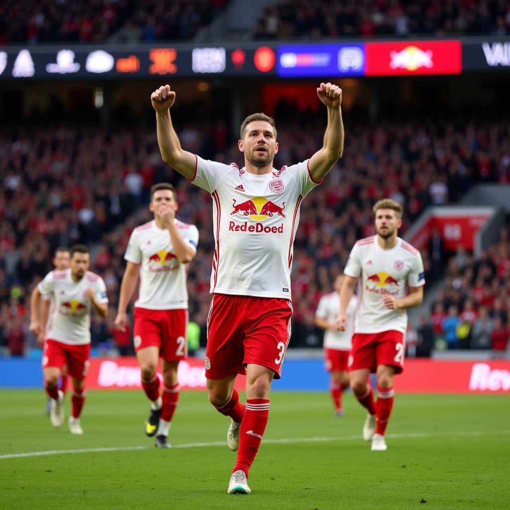 Erling Haaland celebrates a goal for Red Bull Salzburg