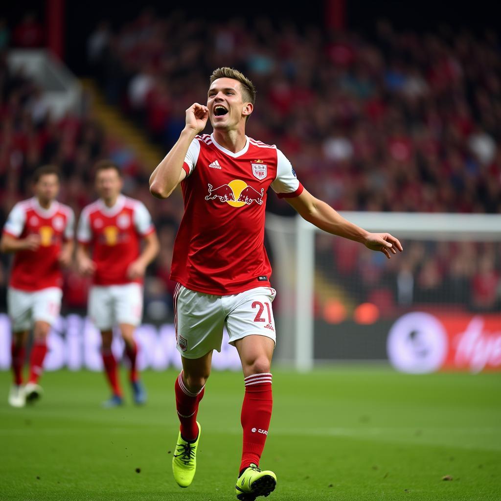 Haaland celebrates his hat-trick against Genk in his Champions League debut