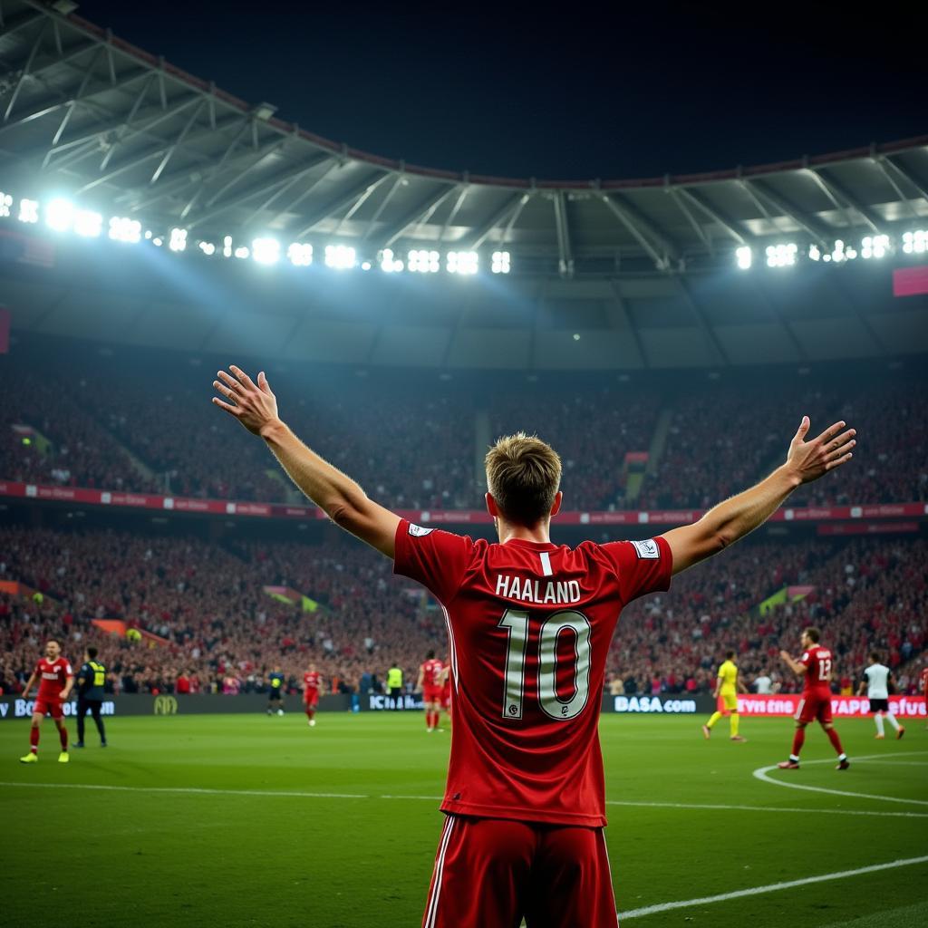 Haaland celebrating a goal at San Siro