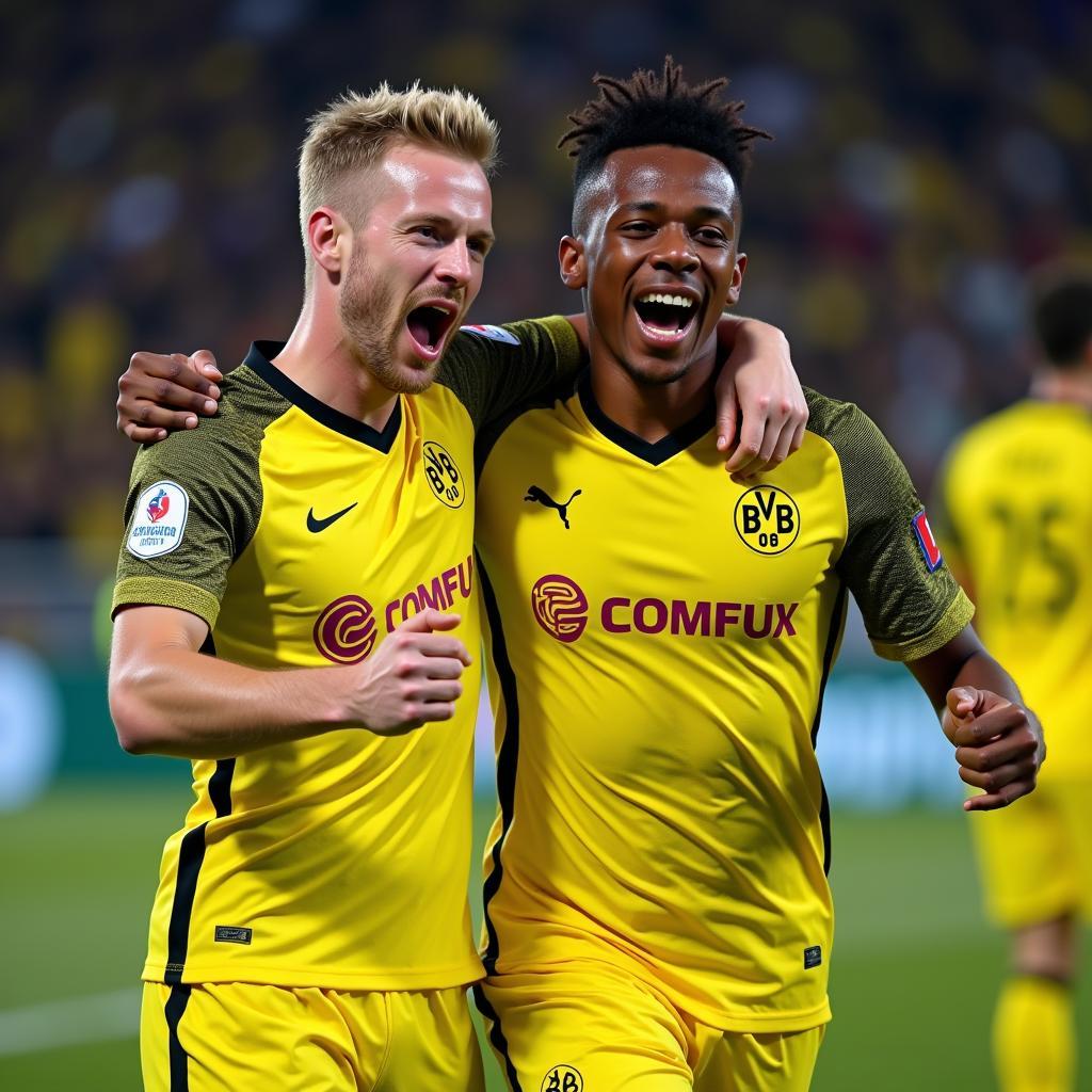 Haaland and Sancho celebrating a goal for Borussia Dortmund