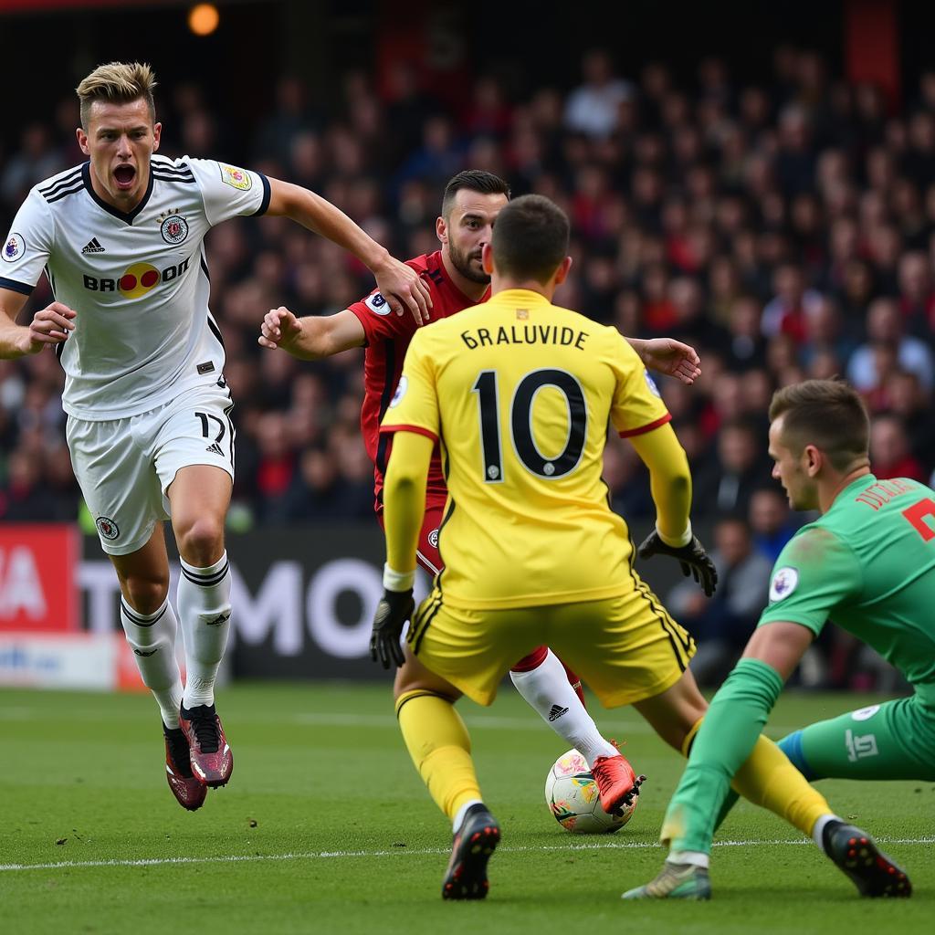 Erling Haaland scores a goal against Thibaut Courtois