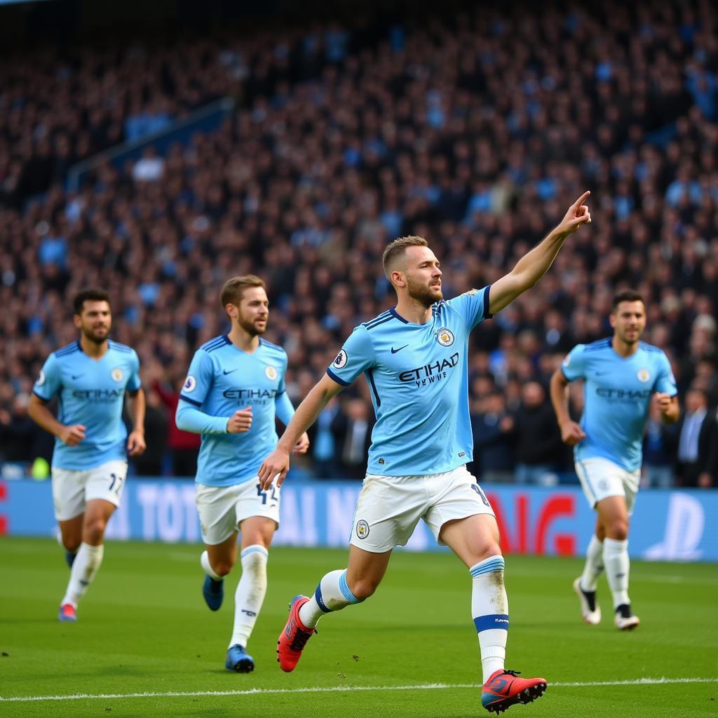 Haaland celebrating a goal for Man City