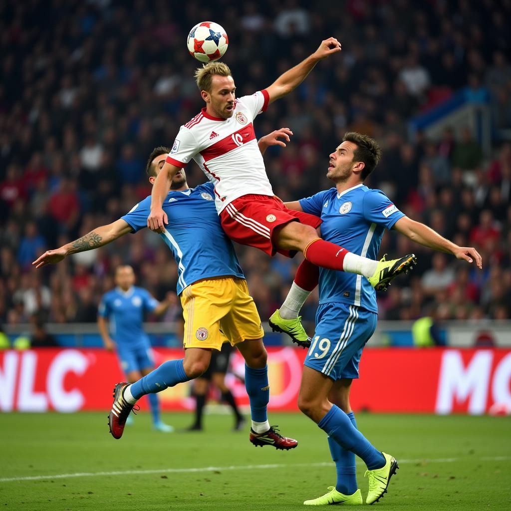 Haaland Scoring a Powerful Header in the Champions League