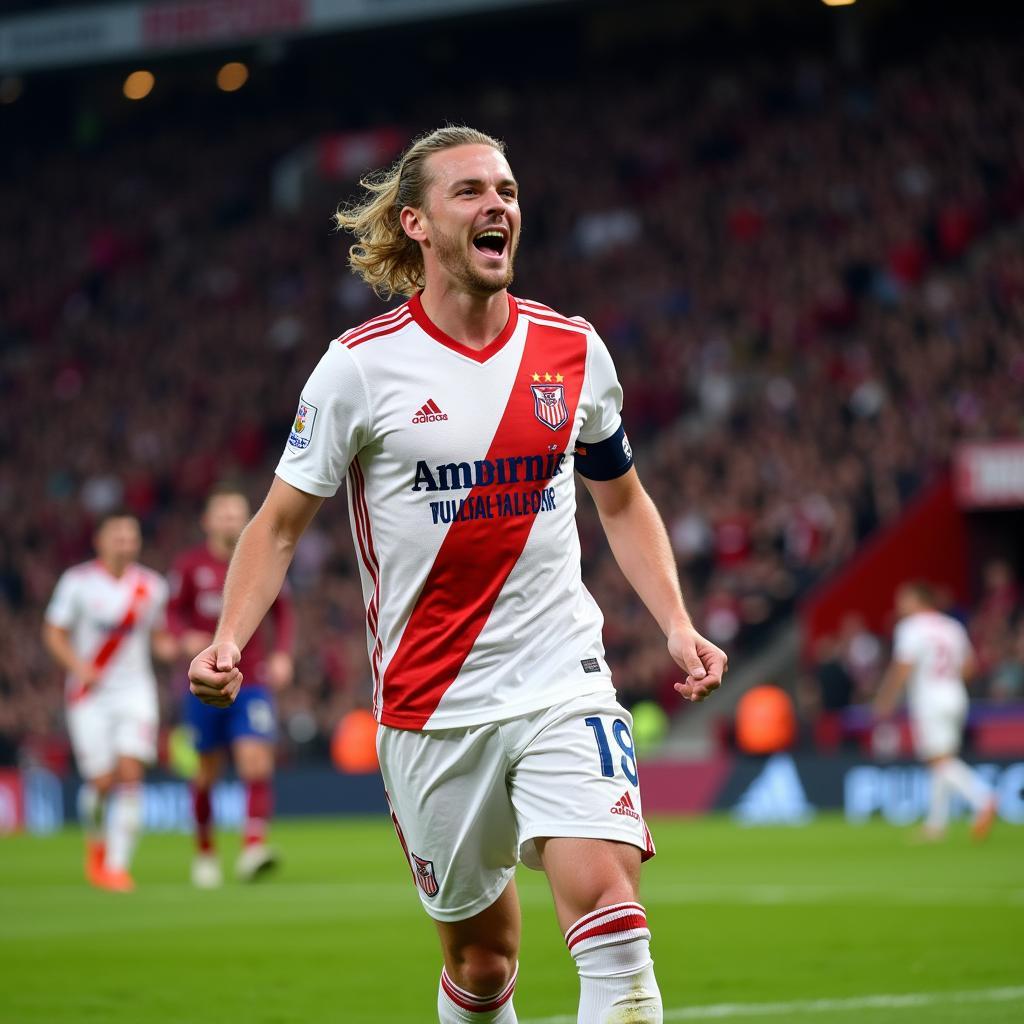 Haaland celebrates a goal against Arminia