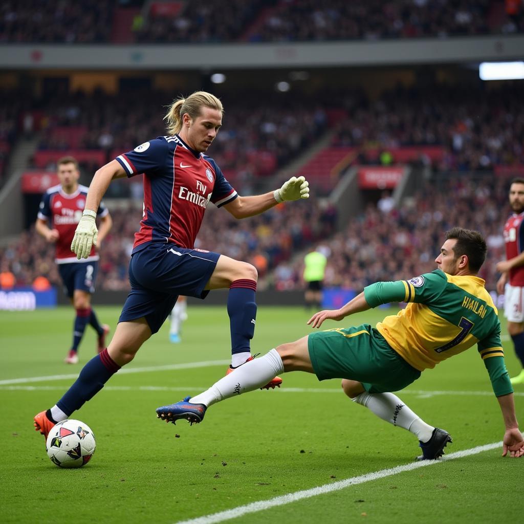 Haaland scoring a crucial goal in the Champions League