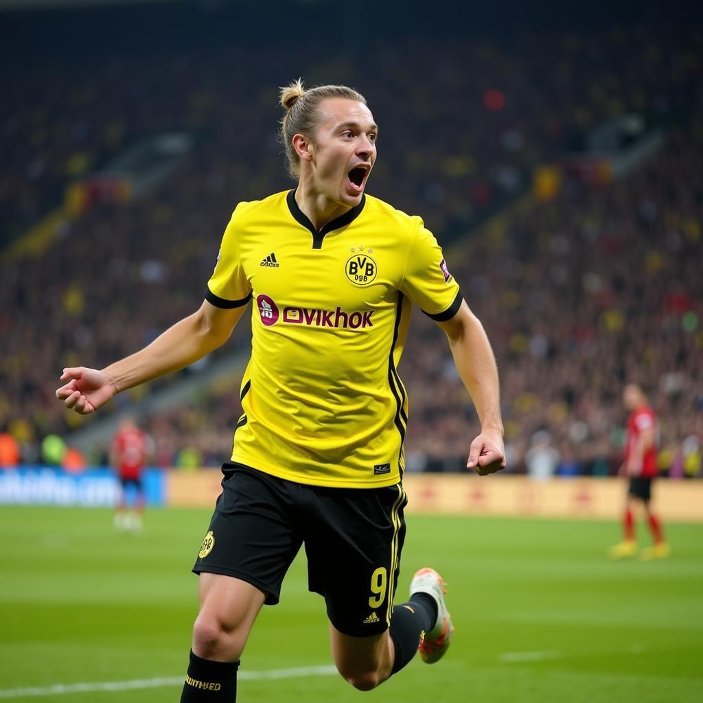 Erling Haaland scoring a goal for Borussia Dortmund