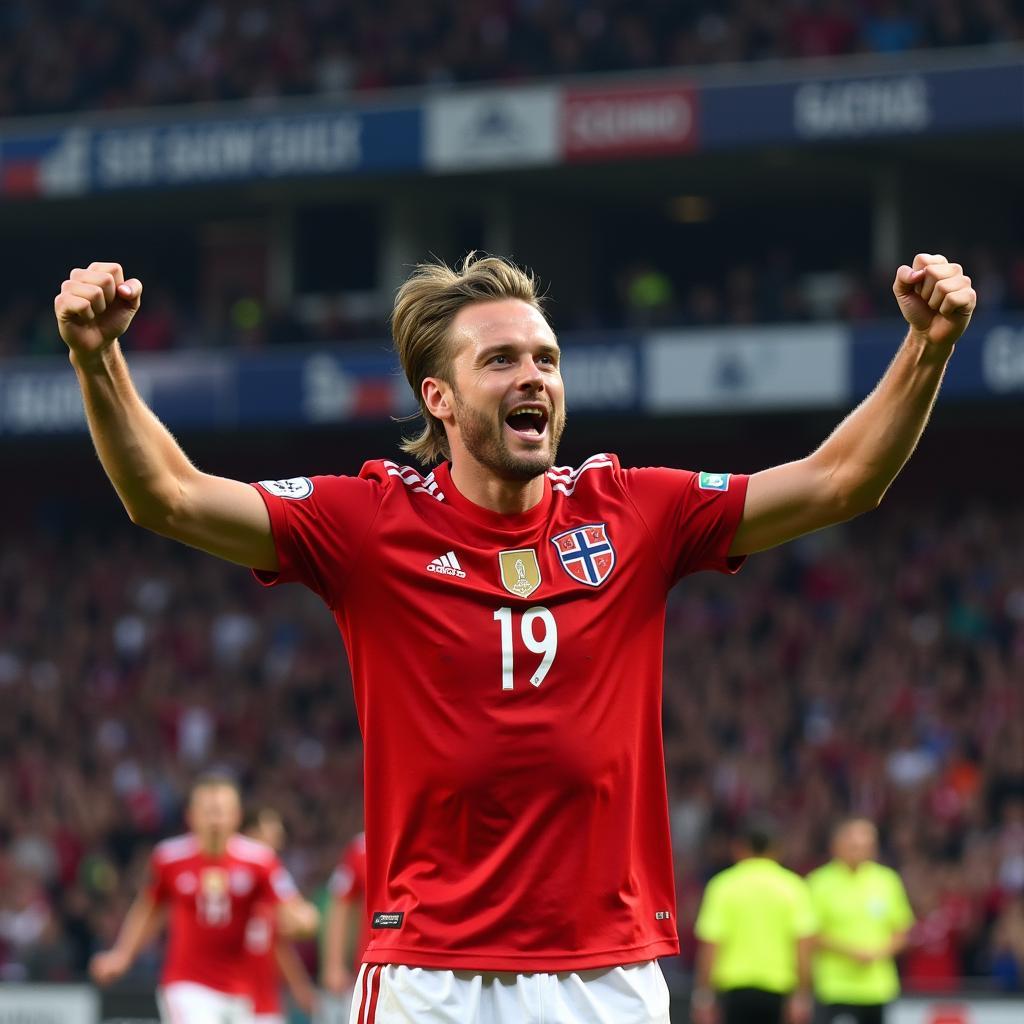 Erling Haaland celebrates a goal for the Norwegian national team