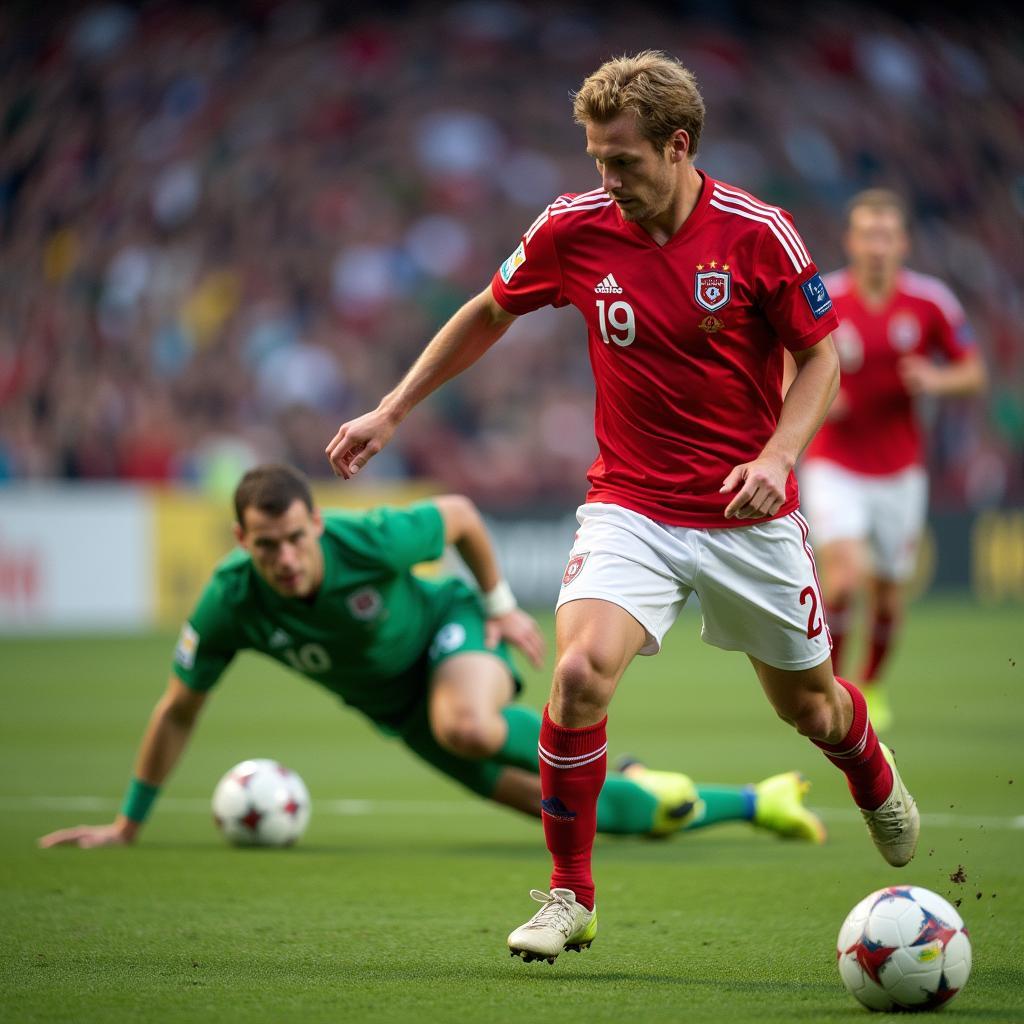 Erling Haaland scoring a goal for Norway in an international match.