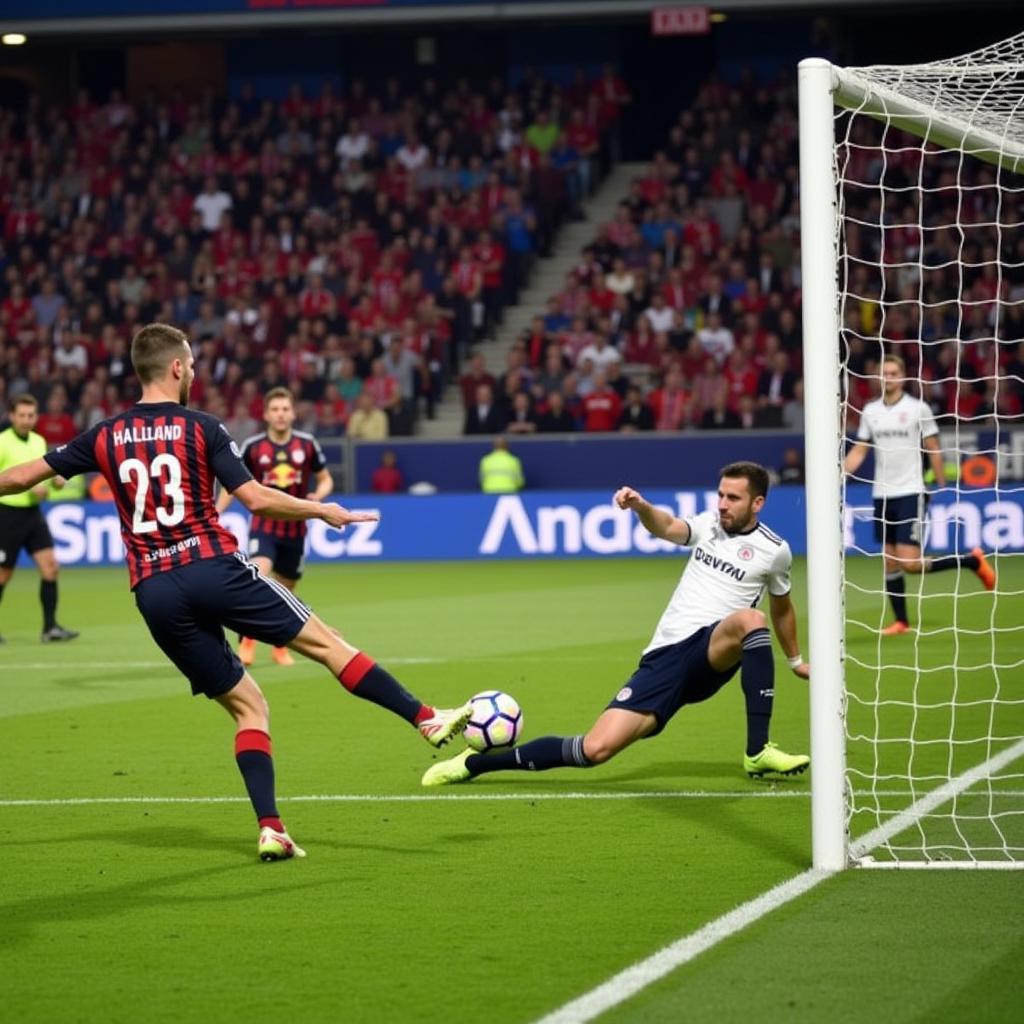 Haaland scoring a goal for Red Bull Salzburg