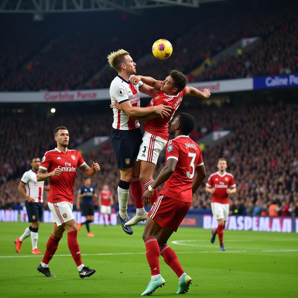 Haaland scores a powerful header in a Champions League match.