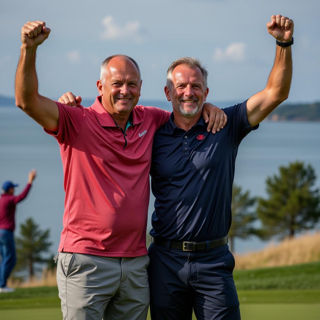 Haaland Senior and Erling Haaland celebrating a victory.