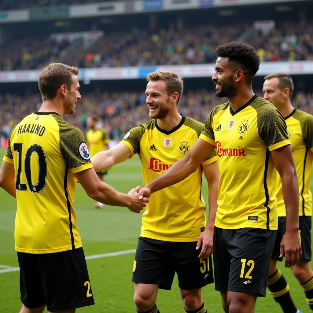 Haaland shaking hands with BVB players after the match